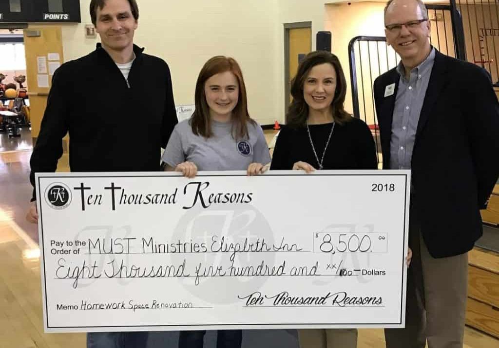Whitefield Academy student Caroline Kern received $8500 in TTR grant funds for Elizabeth Inn, MUST Ministries.